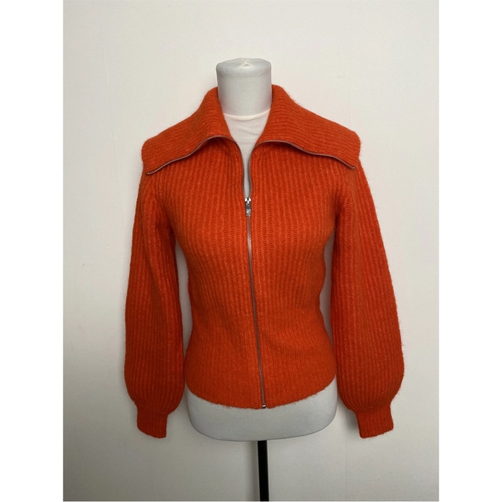 Ganni zipped oversized collar sweater cardigan